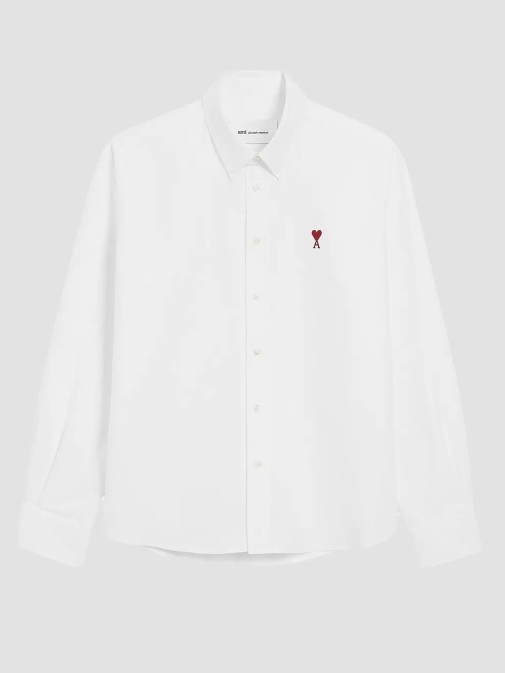 Ami White Cotton Button-Down Shirt with Red Heart 'A' Embroidery